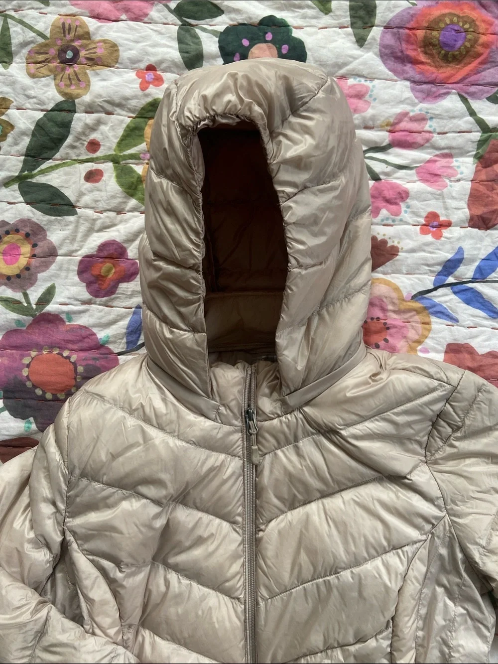 32 Degrees Quilted Puffer Coat with Detachable Hood Champagne Light Beige Large